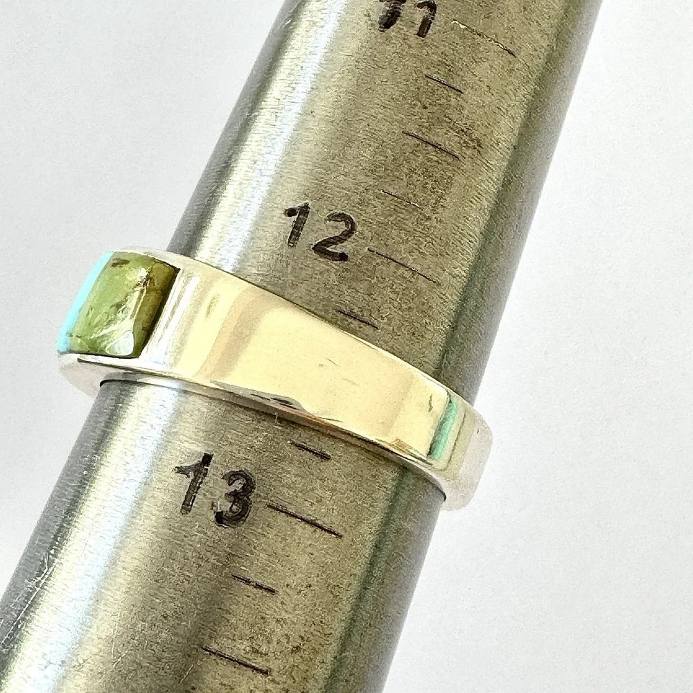 Navajo Mens Wedding Band Turquoise Inlay Sz 12.5 Ring 8mm Signed Tsosie Native